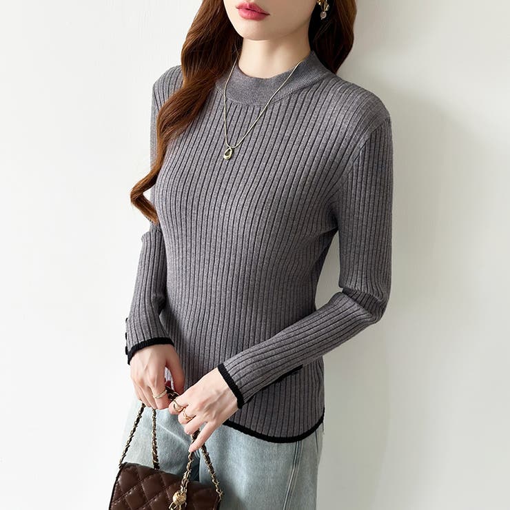 新色登場！袖ボタン配色ニット リブニット バイカラーニット | COCOMOMO | 詳細画像28 