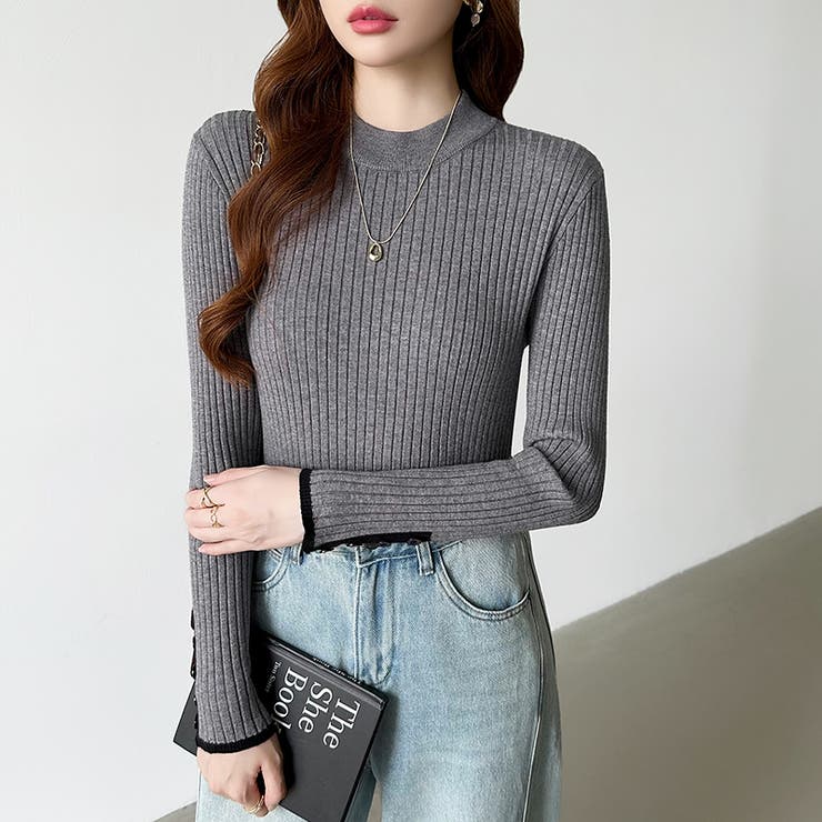 新色登場！袖ボタン配色ニット リブニット バイカラーニット | COCOMOMO | 詳細画像29 