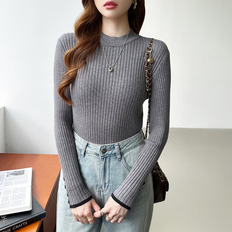 新色登場！袖ボタン配色ニット リブニット バイカラーニット | COCOMOMO | 詳細画像33 