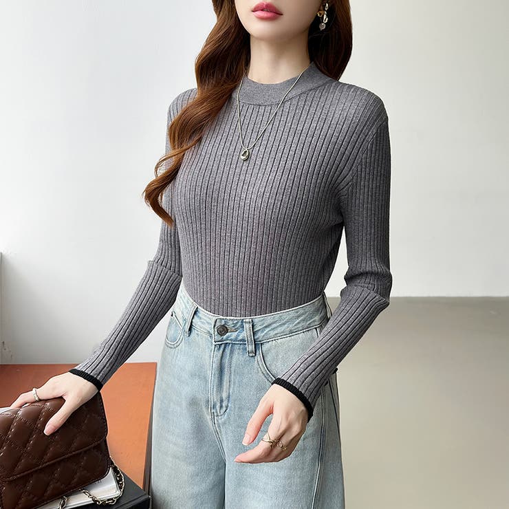 新色登場！袖ボタン配色ニット リブニット バイカラーニット | COCOMOMO | 詳細画像34 