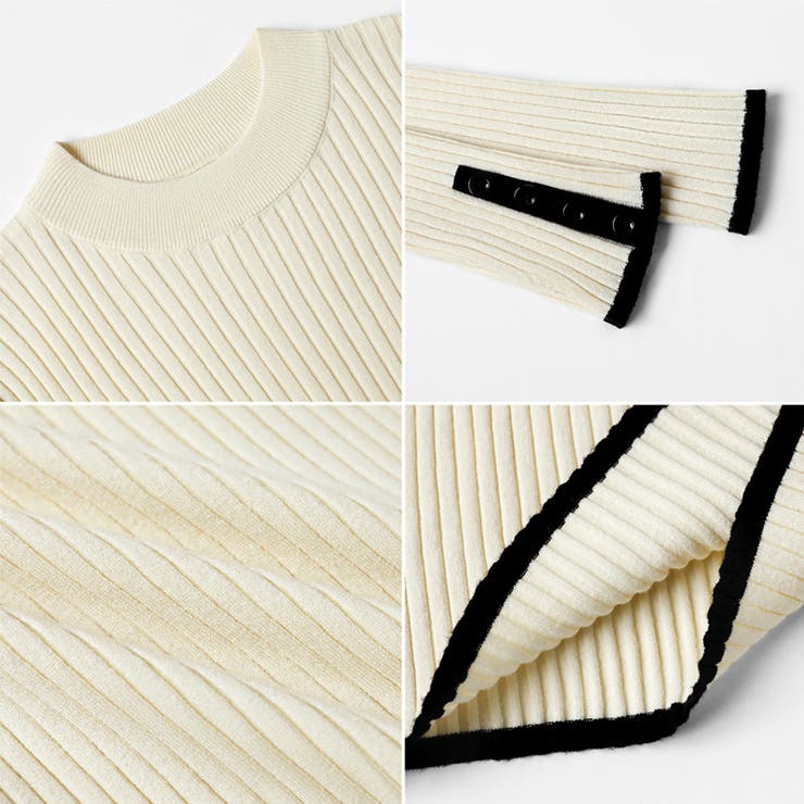 新色登場！袖ボタン配色ニット リブニット バイカラーニット | COCOMOMO | 詳細画像45 