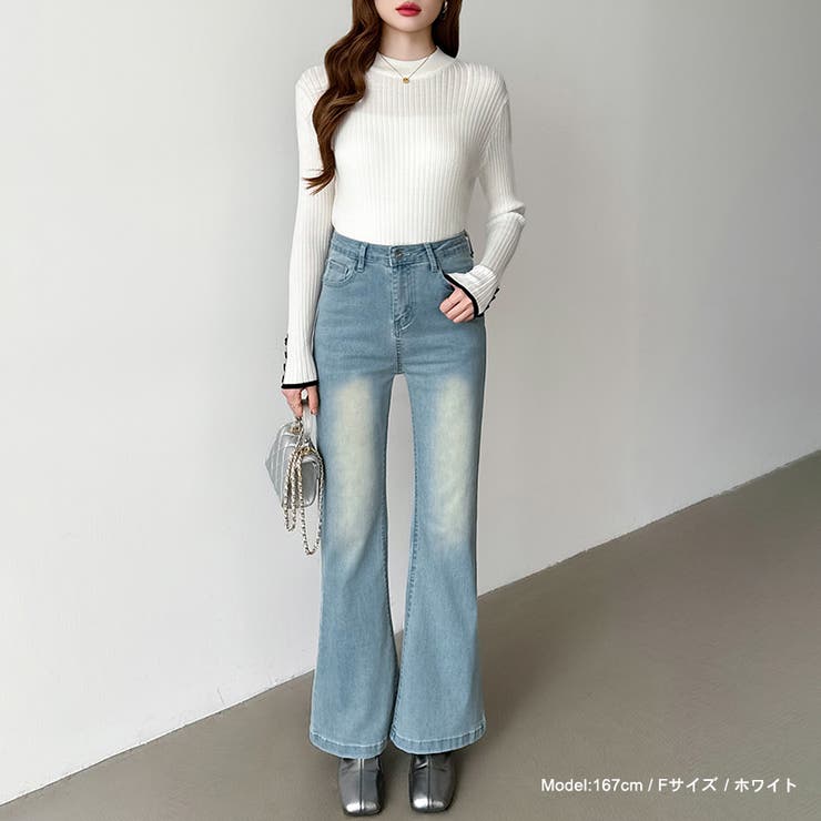 新色登場！袖ボタン配色ニット リブニット バイカラーニット | COCOMOMO | 詳細画像41 