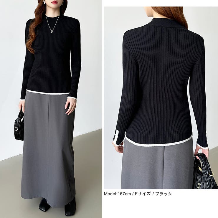 新色登場！袖ボタン配色ニット リブニット バイカラーニット | COCOMOMO | 詳細画像6 