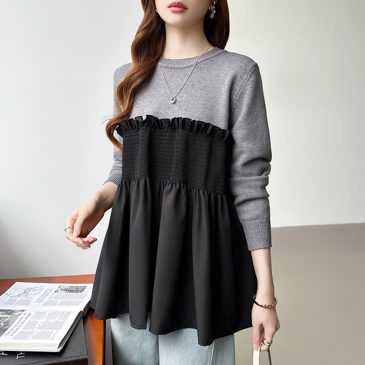 ペプラムトップス ビスチェドッキング ニット | COCOMOMO | 詳細画像10 