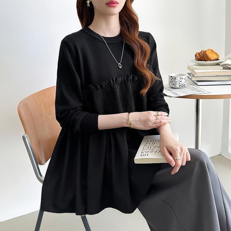 ペプラムトップス ビスチェドッキング ニット | COCOMOMO | 詳細画像15 