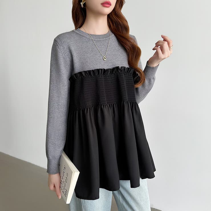 ペプラムトップス ビスチェドッキング ニット | COCOMOMO | 詳細画像2 