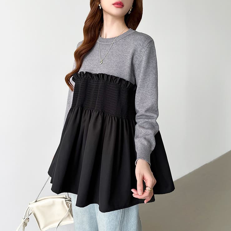 ペプラムトップス ビスチェドッキング ニット[品番：COCW0006609