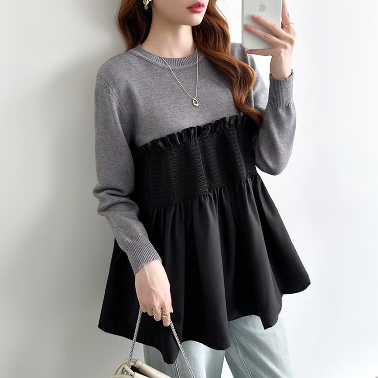 ペプラムトップス ビスチェドッキング ニット | COCOMOMO | 詳細画像6 