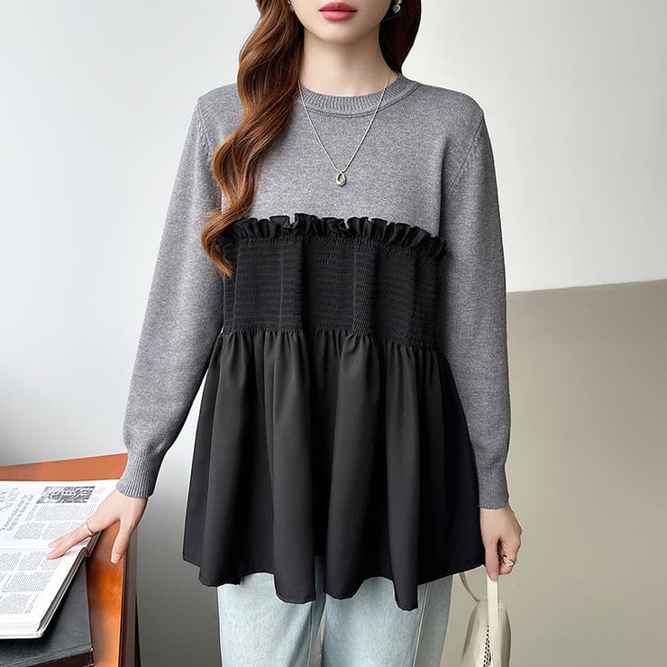 ペプラムトップス ビスチェドッキング ニット | COCOMOMO | 詳細画像9 