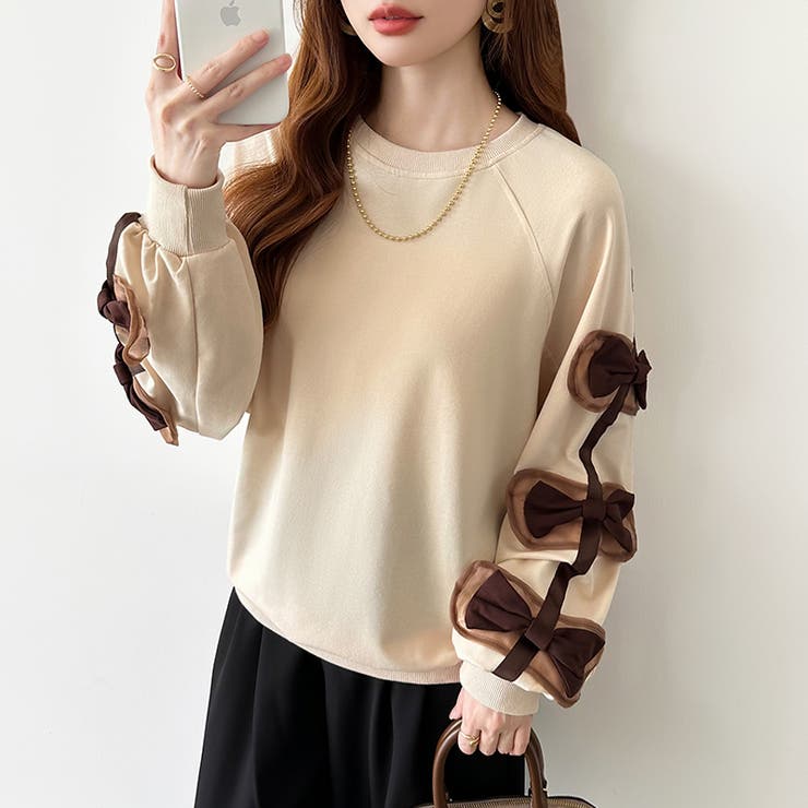 袖リボントップス トレーナー 韓国ファッション | COCOMOMO | 詳細画像4 