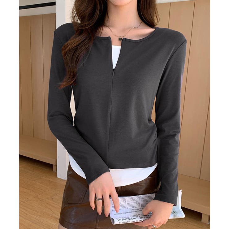 レイヤード風カットソー ハーフジップ 長袖カットソー | COCOMOMO | 詳細画像9 