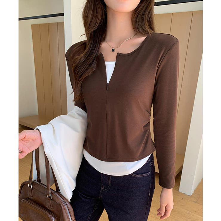 レイヤード風カットソー ハーフジップ 長袖カットソー | COCOMOMO | 詳細画像5 