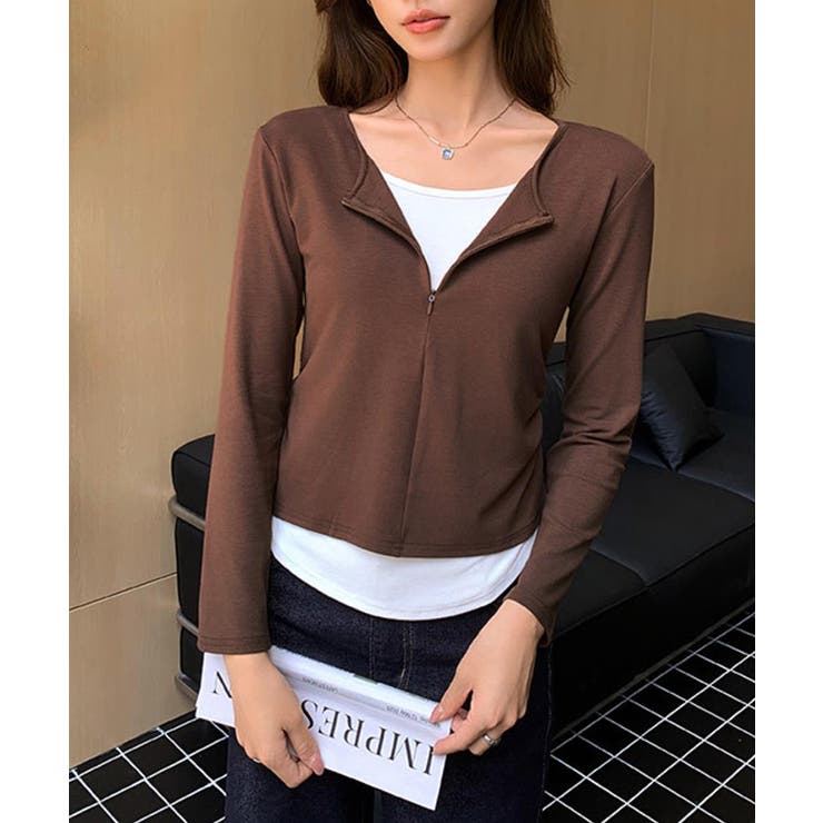 レイヤード風カットソー ハーフジップ 長袖カットソー | COCOMOMO | 詳細画像6 