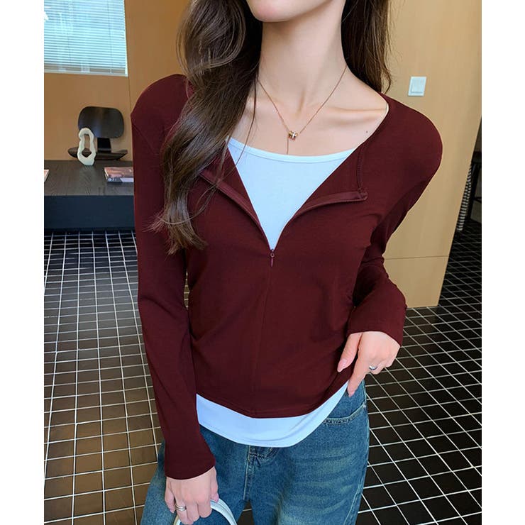 レイヤード風カットソー ハーフジップ 長袖カットソー | COCOMOMO | 詳細画像7 