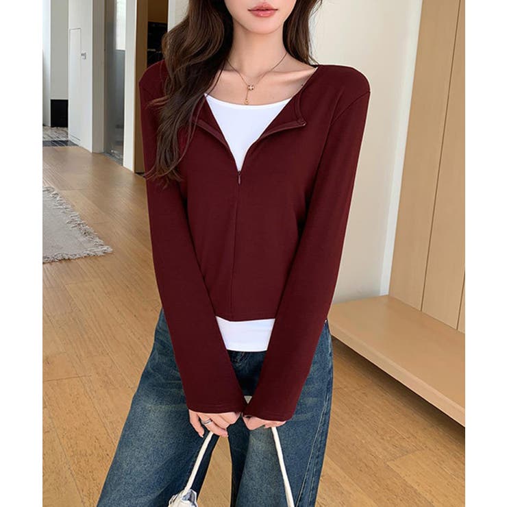 レイヤード風カットソー ハーフジップ 長袖カットソー | COCOMOMO | 詳細画像8 