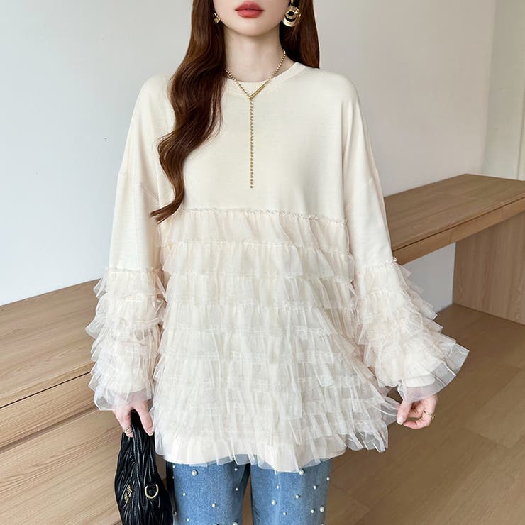 ティアードフリルトップス チュールドッキング トレーナー | COCOMOMO | 詳細画像10 