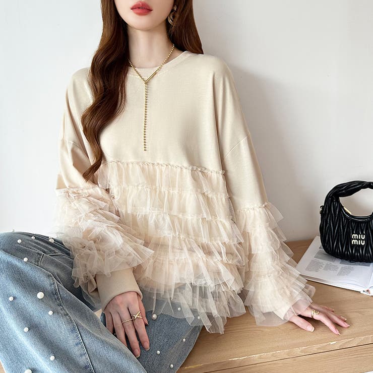 ティアードフリルトップス チュールドッキング トレーナー | COCOMOMO | 詳細画像13 