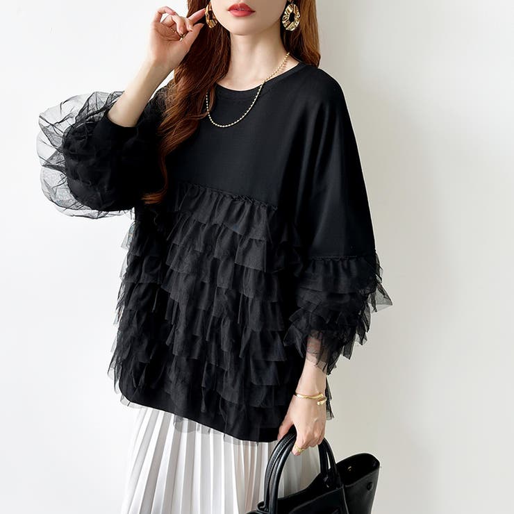 ティアードフリルトップス チュールドッキング トレーナー | COCOMOMO | 詳細画像25 