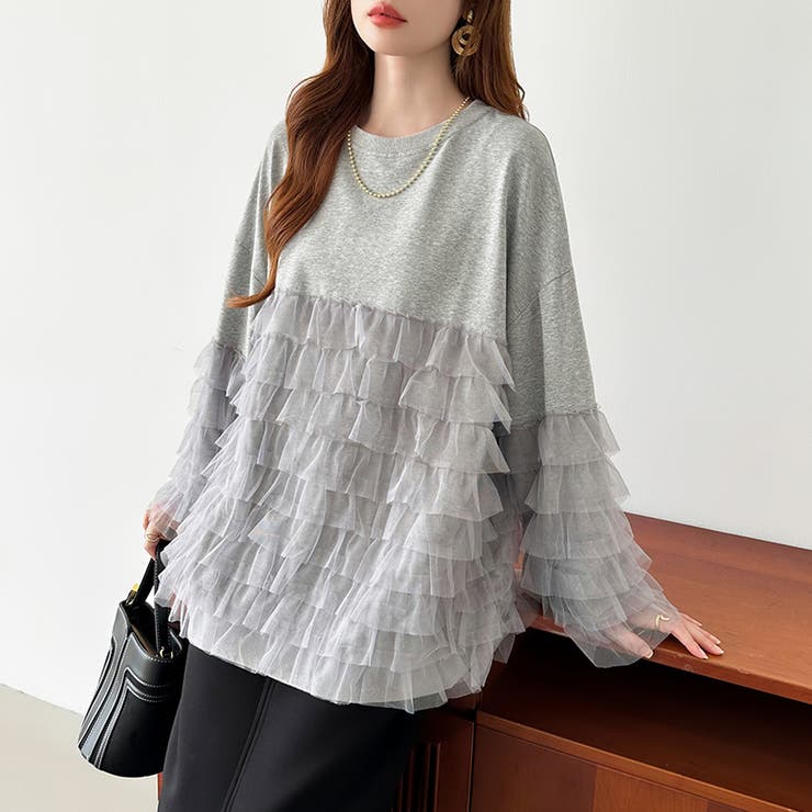 ティアードフリルトップス チュールドッキング トレーナー | COCOMOMO | 詳細画像7 