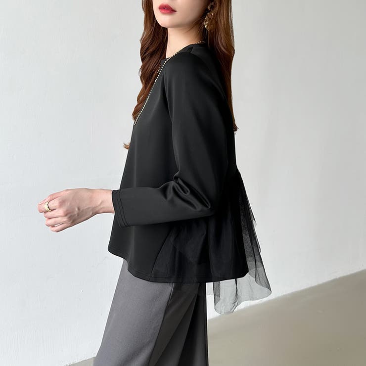 バックチュールトップス チュールフリル 長袖カットソー | COCOMOMO | 詳細画像12 