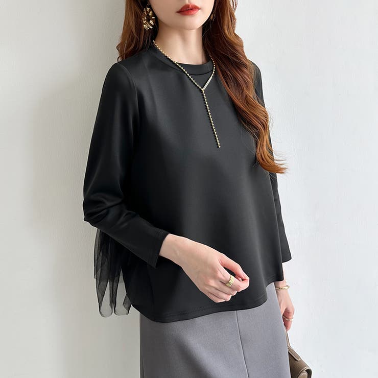 バックチュールトップス チュールフリル 長袖カットソー | COCOMOMO | 詳細画像14 