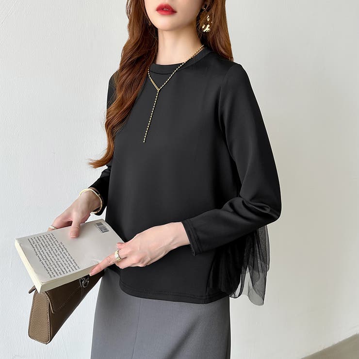 バックチュールトップス チュールフリル 長袖カットソー | COCOMOMO | 詳細画像15 