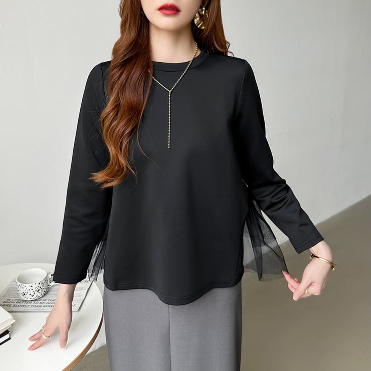 バックチュールトップス チュールフリル 長袖カットソー | COCOMOMO | 詳細画像17 