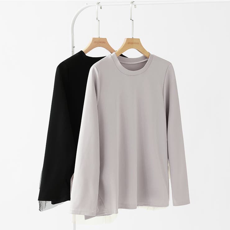 バックチュールトップス チュールフリル 長袖カットソー | COCOMOMO | 詳細画像18 