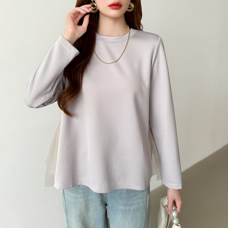 バックチュールトップス チュールフリル 長袖カットソー | COCOMOMO | 詳細画像3 