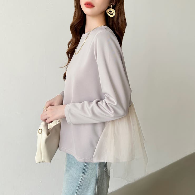 バックチュールトップス チュールフリル 長袖カットソー | COCOMOMO | 詳細画像4 