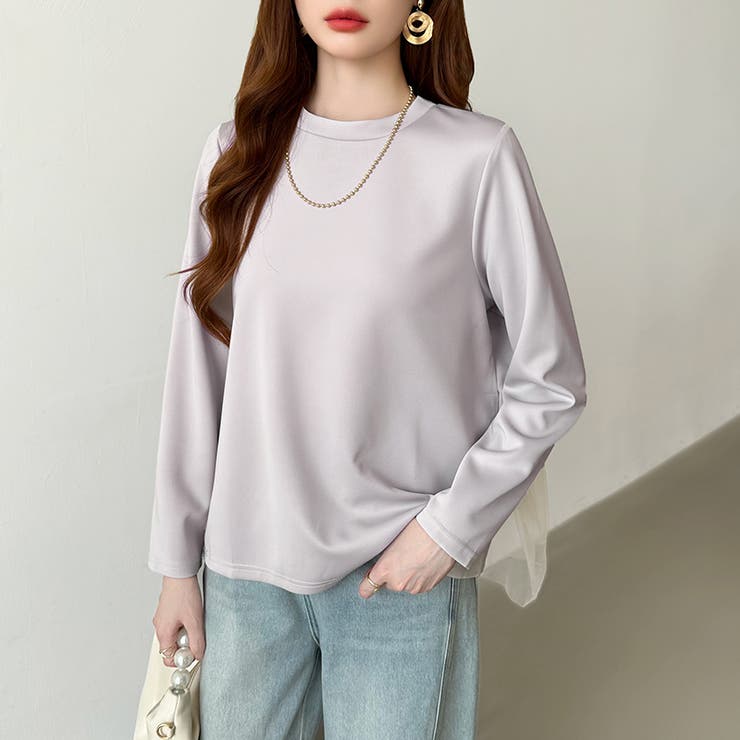 バックチュールトップス チュールフリル 長袖カットソー | COCOMOMO | 詳細画像6 