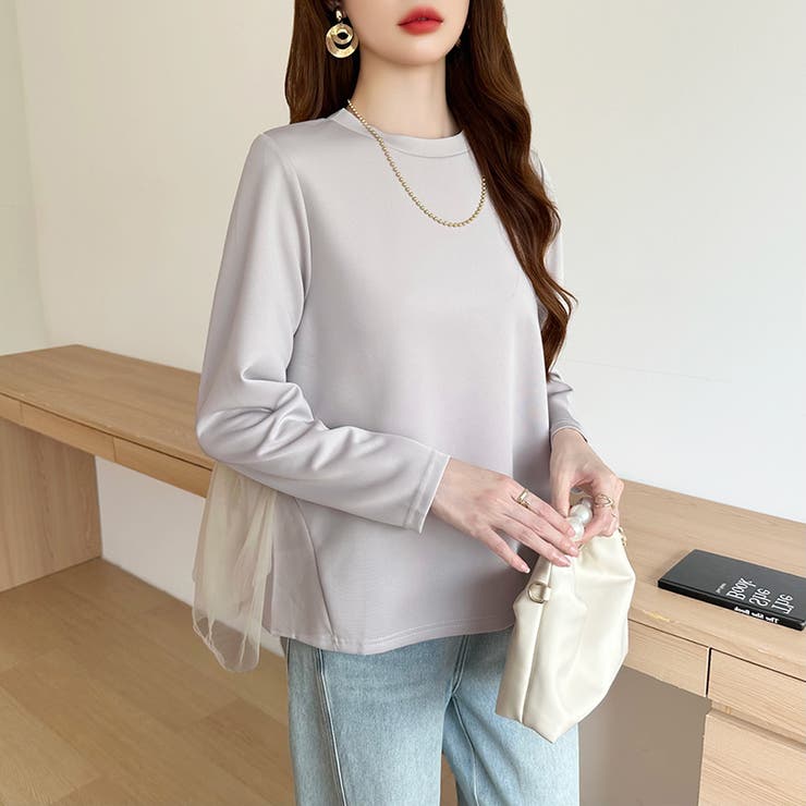 バックチュールトップス チュールフリル 長袖カットソー | COCOMOMO | 詳細画像9 