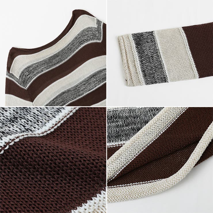 ボーダーニット ワンショルニット ルーズニット | COCOMOMO | 詳細画像13 