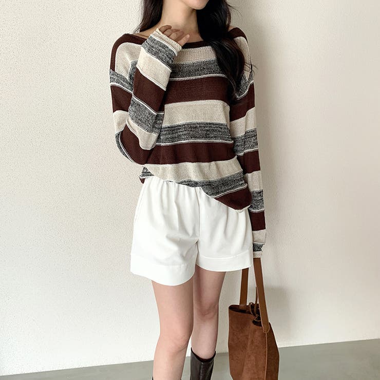 ボーダーニット ワンショルニット ルーズニット | COCOMOMO | 詳細画像2 