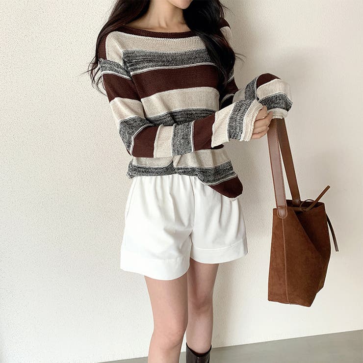 ボーダーニット ワンショルニット ルーズニット | COCOMOMO | 詳細画像3 