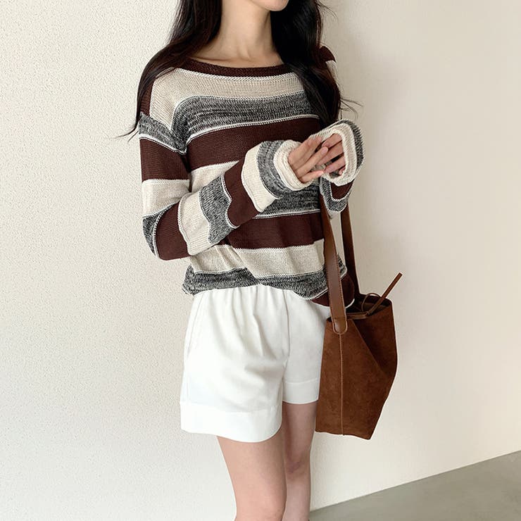 ボーダーニット ワンショルニット ルーズニット | COCOMOMO | 詳細画像4 