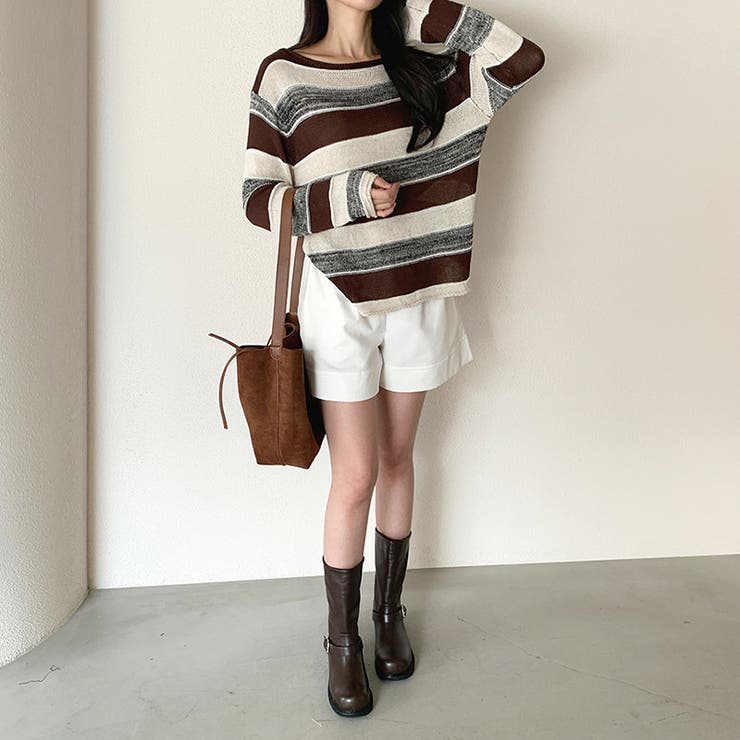 ボーダーニット ワンショルニット ルーズニット | COCOMOMO | 詳細画像5 