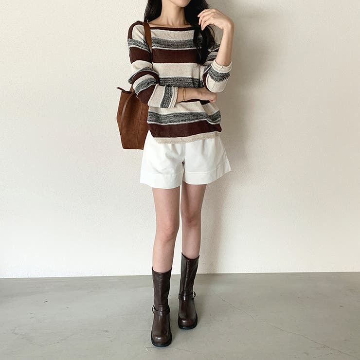 ボーダーニット ワンショルニット ルーズニット | COCOMOMO | 詳細画像6 