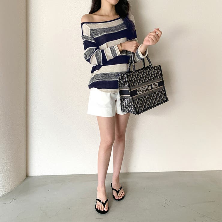 ボーダーニット ワンショルニット ルーズニット | COCOMOMO | 詳細画像7 