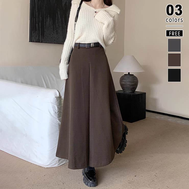 ダークブラウン | ロングスカート aラインスカート ハイウエスト | COCOMOMO