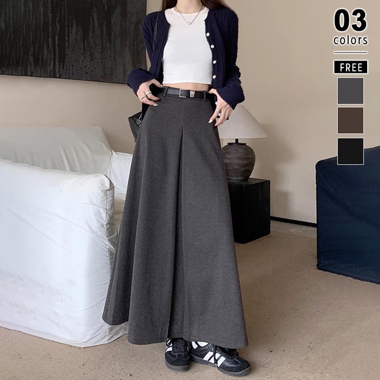 ダークグレー | ロングスカート aラインスカート ハイウエスト | COCOMOMO