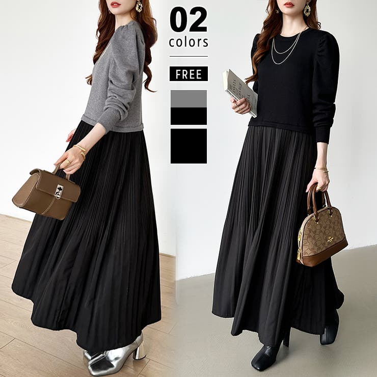 ドッキングワンピース プリーツワンピース 切り替えワンピース | COCOMOMO | 詳細画像1 