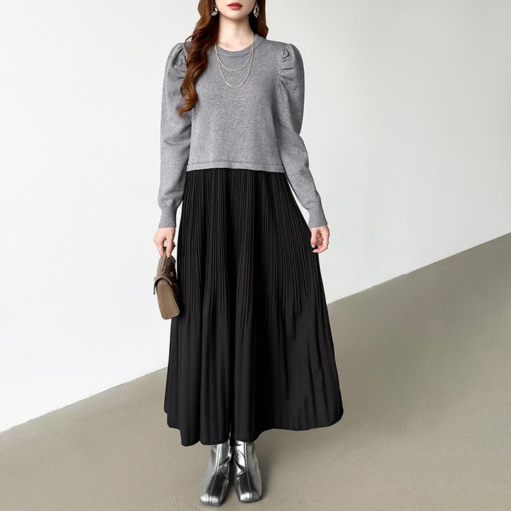 ドッキングワンピース プリーツワンピース 切り替えワンピース | COCOMOMO | 詳細画像10 