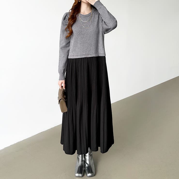 ドッキングワンピース プリーツワンピース 切り替えワンピース | COCOMOMO | 詳細画像15 