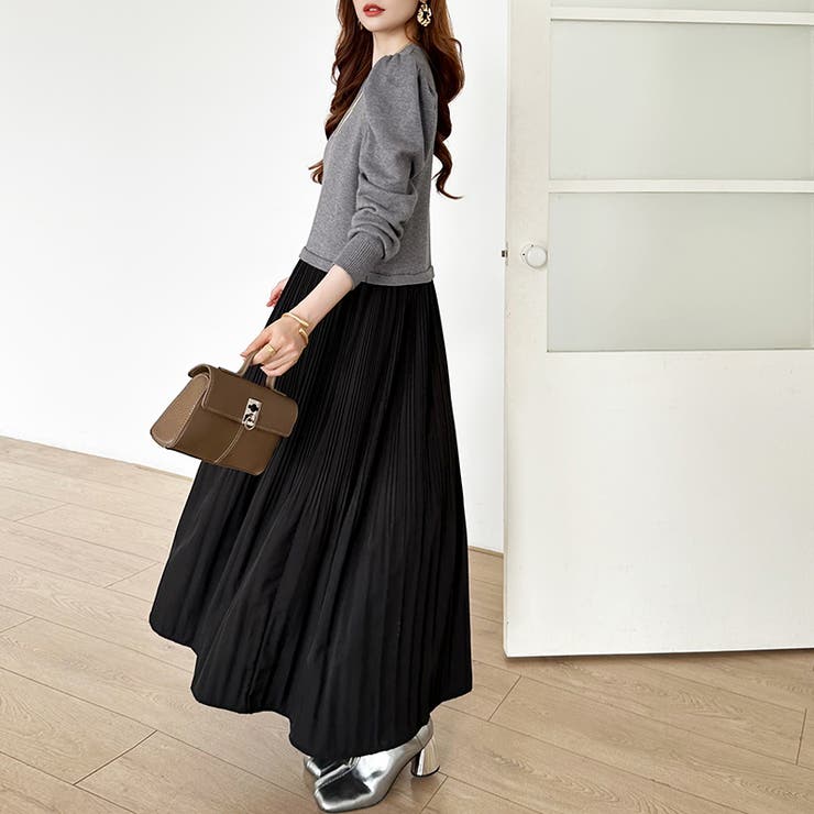 ドッキングワンピース プリーツワンピース 切り替えワンピース | COCOMOMO | 詳細画像17 