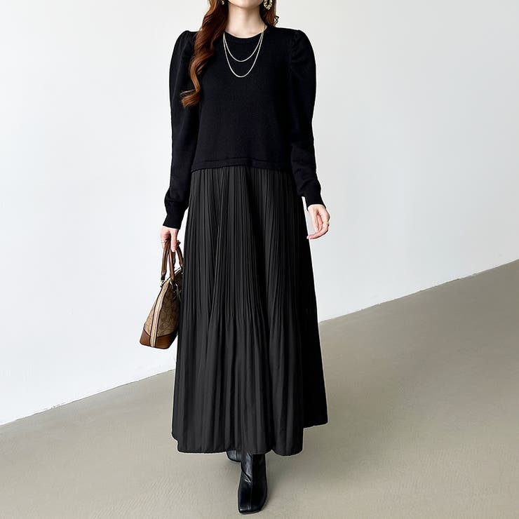 ドッキングワンピース プリーツワンピース 切り替えワンピース | COCOMOMO | 詳細画像3 