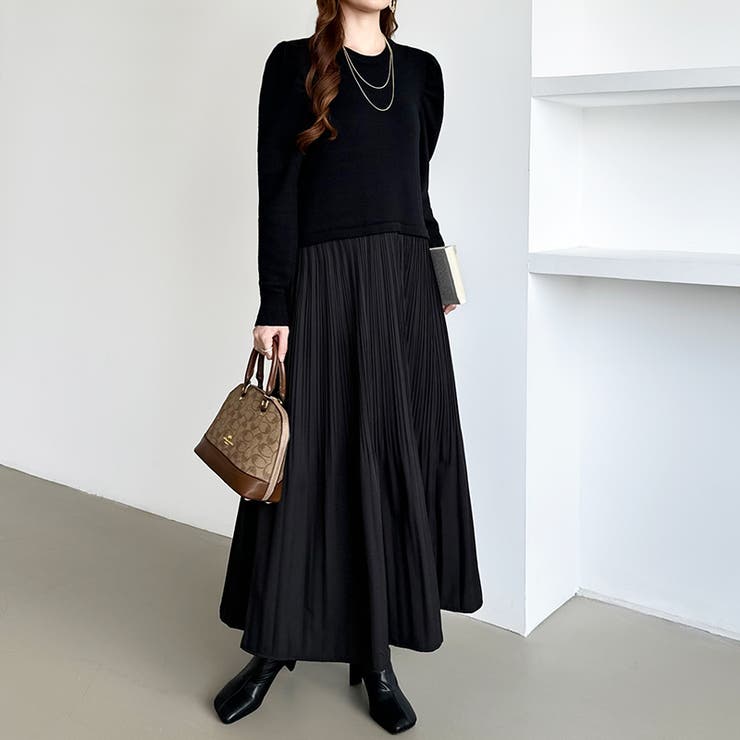 ドッキングワンピース プリーツワンピース 切り替えワンピース | COCOMOMO | 詳細画像8 