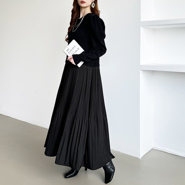 ドッキングワンピース プリーツワンピース 切り替えワンピース | COCOMOMO | 詳細画像9 