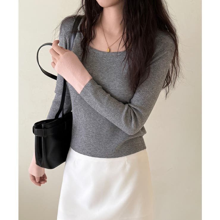 バイカラートップス 配色ニット スクエアネック | COCOMOMO | 詳細画像4 