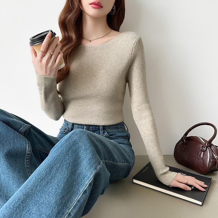 きれいめベーシック ボートネックニット リブニット | COCOMOMO | 詳細画像13 